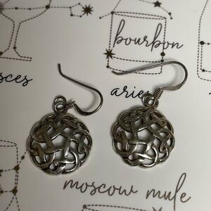 vintage sterling silver circle celtic knot hook dangle drop earrings